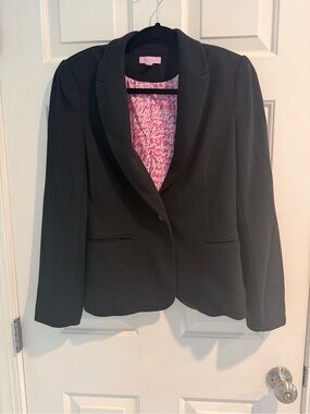 Lilly Pulitzer Black Blazer with Pink Script Lining